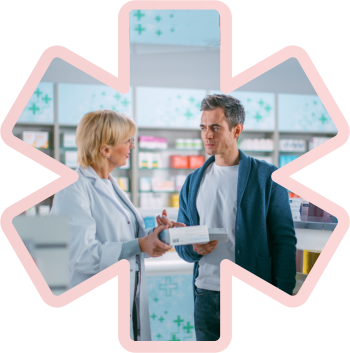 man talking to a pharmacist