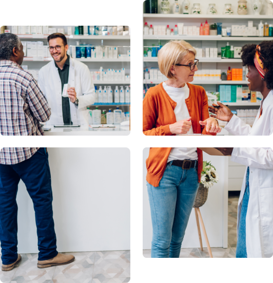 pharmacists talking to their customers